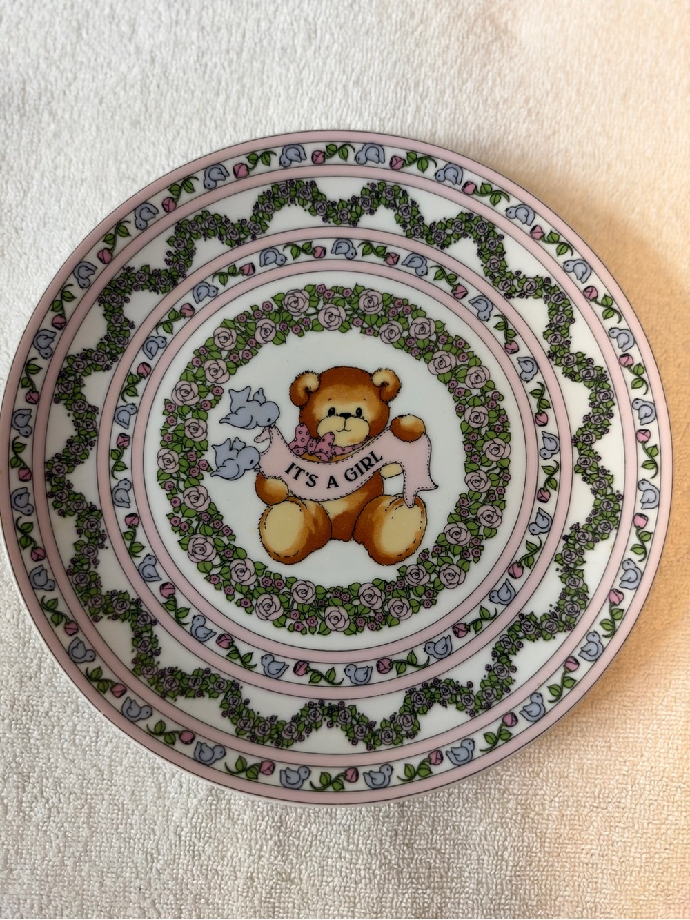 Vintage 1986 Lucy & Me Enesco It’s a Girl Birth Statistics Teddy Bear Plate